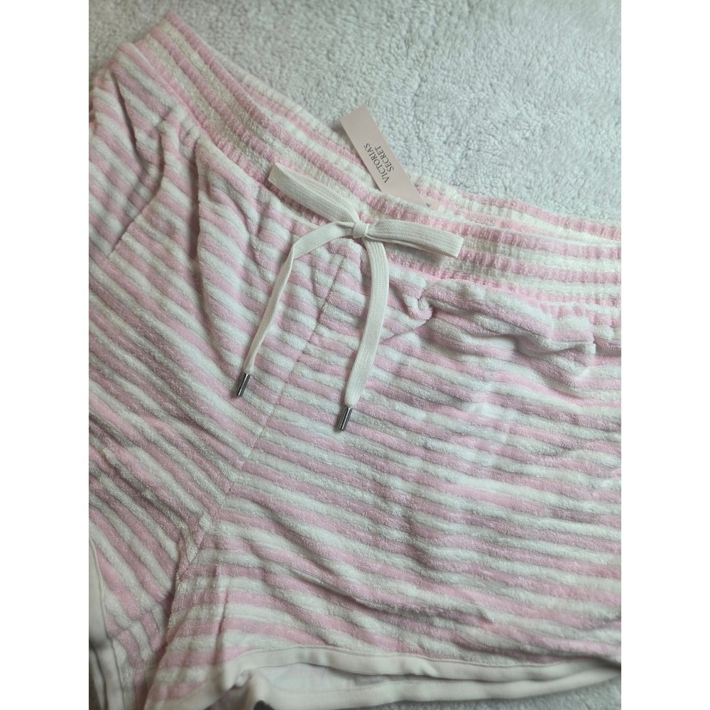 Victoria's Secret Pink White Striped Terry Cloth Lounge Shorts Large NWT